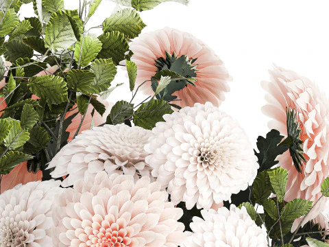 Bouquet Flowers Branches Leaves Chrysanthemum 633 3D Model