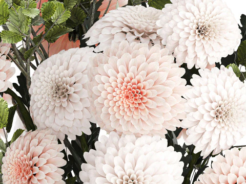 Bouquet Flowers Branches Leaves Chrysanthemum 633 3D Model