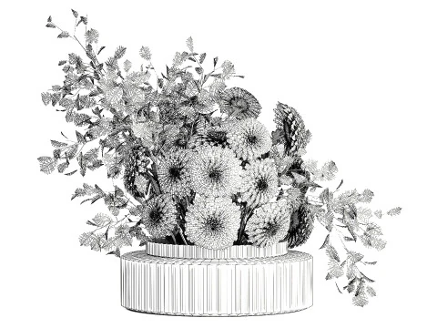 Bouquet Flowers Branches Leaves Chrysanthemum 633 3D Model