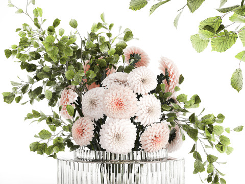 Bouquet Flowers Branches Leaves Chrysanthemum 633 Modelo 3D