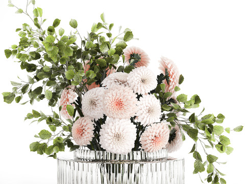 Bouquet Flowers Branches Leaves Chrysanthemum 633 Modelo 3D