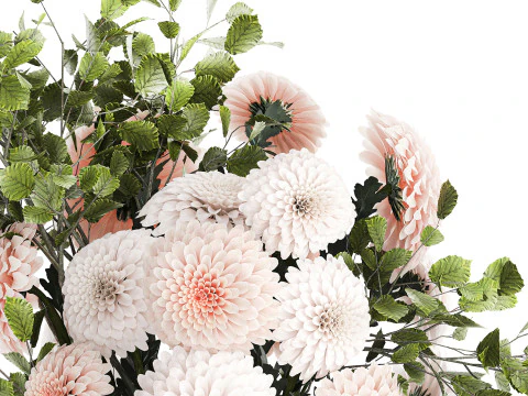 Bouquet Flowers Branches Leaves Chrysanthemum 633 3D Model