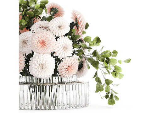 Bouquet Flowers Branches Leaves Chrysanthemum 633 3D Model
