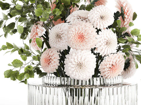 Bouquet Flowers Branches Leaves Chrysanthemum 633 3D Model