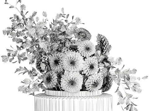 Bouquet Flowers Branches Leaves Chrysanthemum 633 3D Model