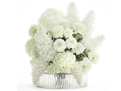 현실적인 꽃다발 흰색 꽃 라일락 수국 모란 꽃병 유리 3D 모델