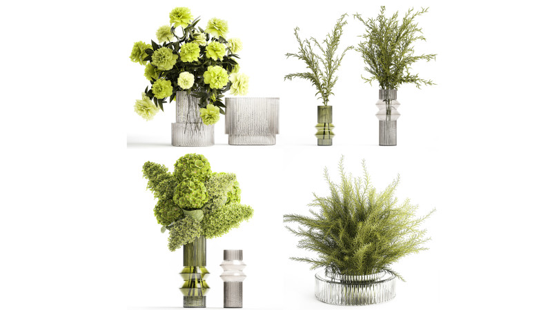 Realistic Green Bouquets Flowers Hydrangea Lilac glass vase 635 Modello 3D .c4d .max .obj .3ds .fbx .stl .blend