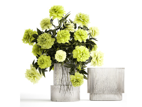 Realistic Green Bouquets Flowers Hydrangea Lilac glass vase 635 Modello 3D