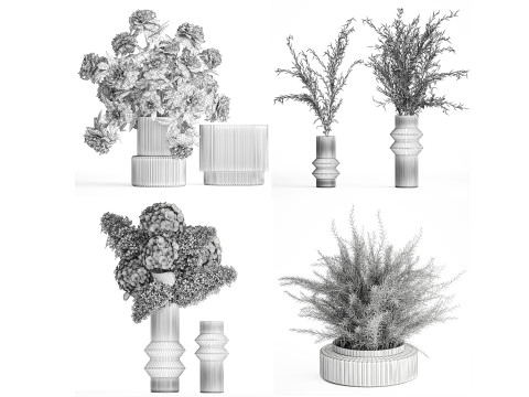 Realistic Green Bouquets Flowers Hydrangea Lilac glass vase 635 Modello 3D