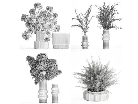 Buqu&ecirc;s verdes realistas flores hort&ecirc;nsia vaso de vidro lil&aacute;s 635 Modelo 3D