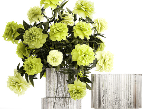 Realistic Green Bouquets Flowers Hydrangea Lilac glass vase 635 Modello 3D