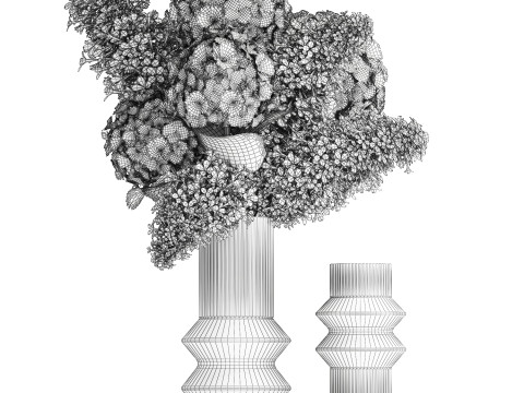 Realistic Green Bouquets Flowers Hydrangea Lilac glass vase 635 Modello 3D