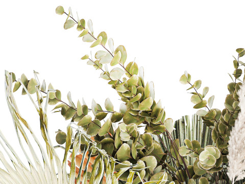 Realistic bouquet dried flower pampas palm leaves glass vase 3D Модель