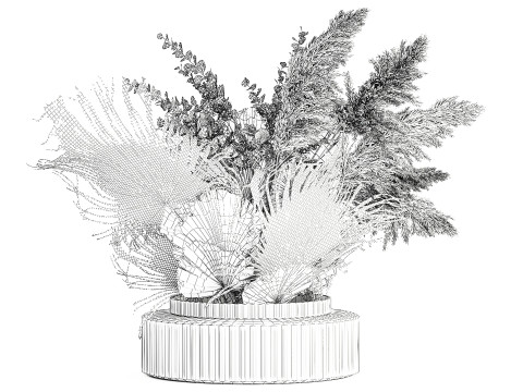 Realistic bouquet dried flower pampas palm leaves glass vase 3D Модель