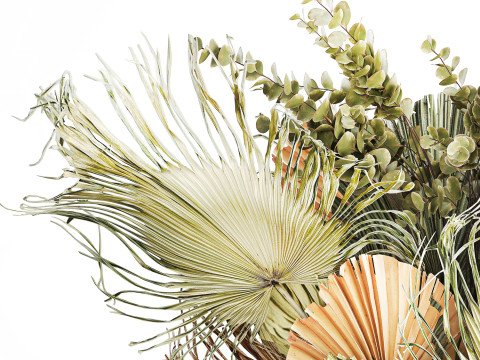 Realistic bouquet dried flower pampas palm leaves glass vase 3D Модель