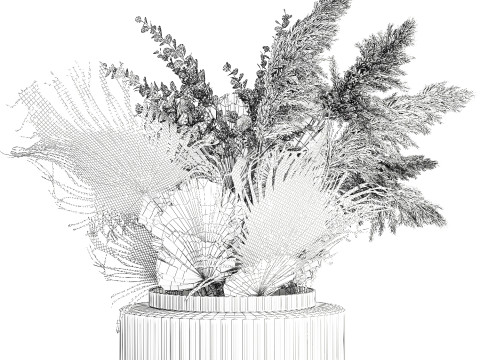 Realistic bouquet dried flower pampas palm leaves glass vase 3D Модель