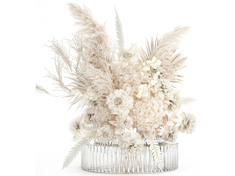 Bouquet Of dried hydrangea pampas branches glass vase 637 Modèle 3D