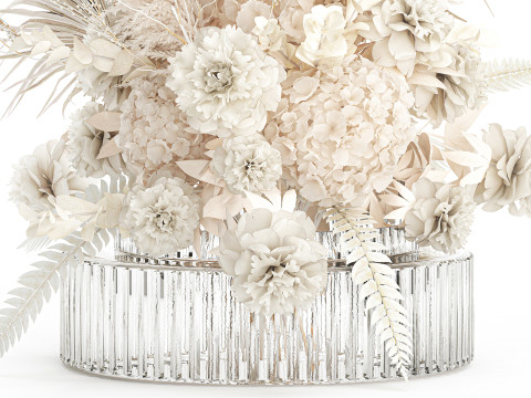 Bouquet Of dried hydrangea pampas branches glass vase 637 3D 模型
