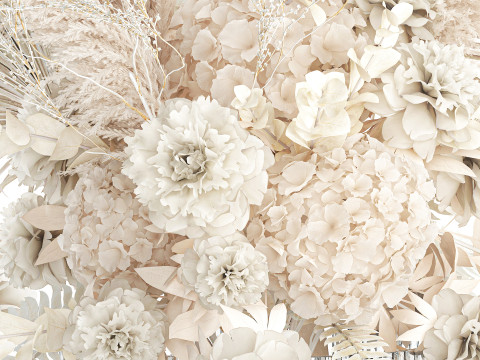 Bouquet Of dried hydrangea pampas branches glass vase 637 3D 模型