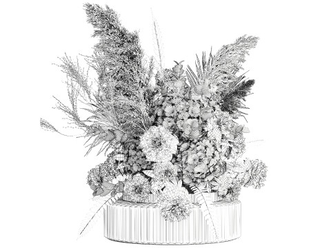 Bouquet Of dried hydrangea pampas branches glass vase 637 3D 模型