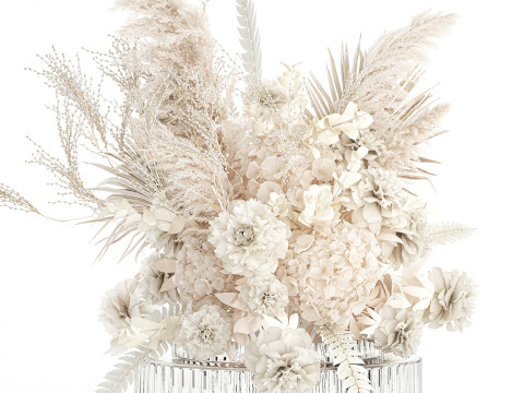Bouquet Of dried hydrangea pampas branches glass vase 637 3D 模型