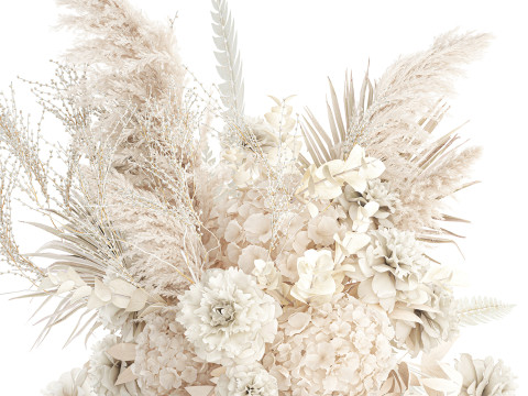 Bouquet Of dried hydrangea pampas branches glass vase 637 3D 模型