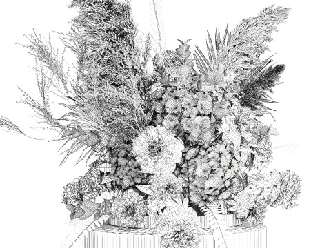 Bouquet Of dried hydrangea pampas branches glass vase 637 3D 模型