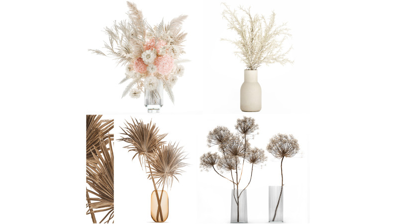 Bouquets hydrangea peony hogweed branches vase 638 Model 3D .c4d .max .obj .3ds .fbx .stl .blend