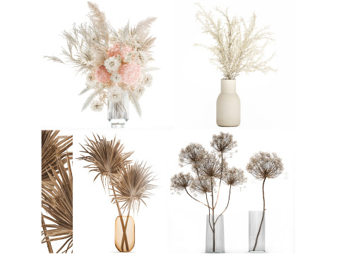 Bouquets hydrangea peony hogweed branches vase 638 Model 3D