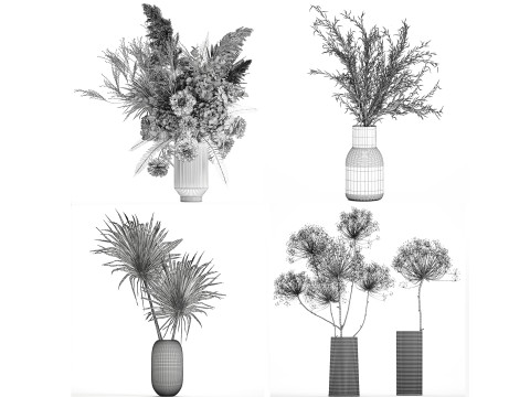 Bouquets hydrangea peony hogweed branches vase 638 Model 3D
