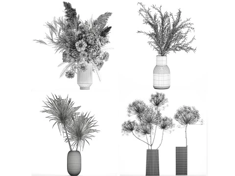 Bouquets hydrangea peony hogweed branches vase 638 3D Model