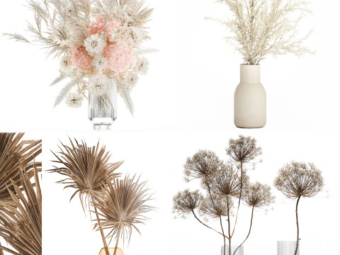 Bouquets hydrangea peony hogweed branches vase 638 3D Model