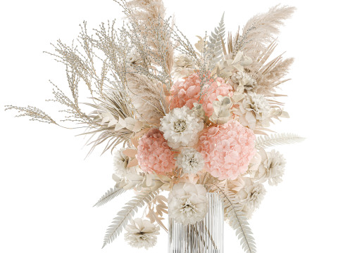 Bouquets hydrangea peony hogweed branches vase 638 Model 3D