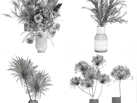 Bouquets hydrangea peony hogweed branches vase 638 Model 3D