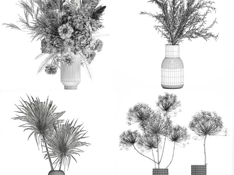 Bouquets hydrangea peony hogweed branches vase 638 3D Model