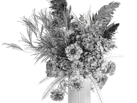 Bouquets hydrangea peony hogweed branches vase 638 Model 3D