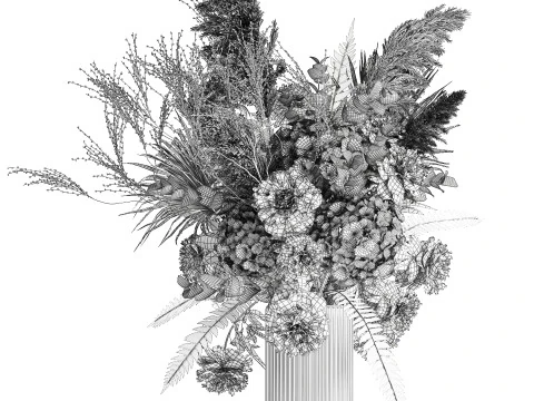 Bouquets hydrangea peony hogweed branches vase 638 3D Model