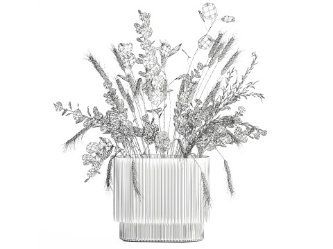 Bouquet dried flower branches wheat eucalyptus glass vase 3D Модель