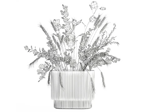 Bouquet dried flower branches wheat eucalyptus glass vase 3D Model