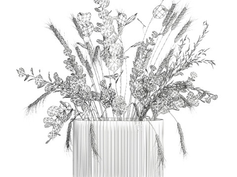 Bouquet dried flower branches wheat eucalyptus glass vase 3D Модель