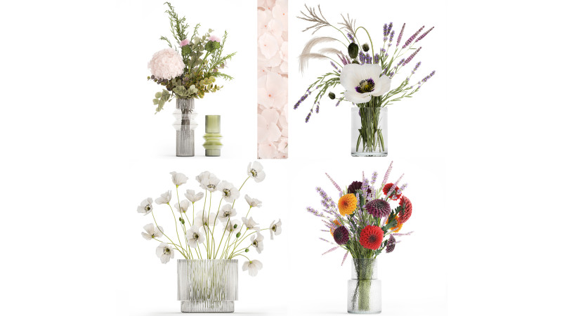 Seealistic Bouquets Flowers Hydrangea Poppy Branch 640 Modelo 3D .c4d .max .obj .3ds .fbx .stl .blend 