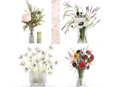 Seealistic Bouquets Flowers Hydrangea Poppy Branch 640 3D 模型