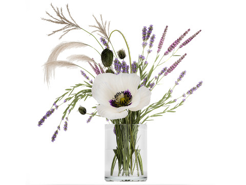 Seealistic Bouquets Flowers Hydrangea Poppy Branch 640 Modelo 3D