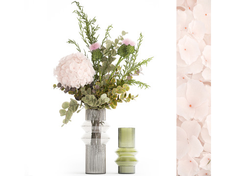 Seealistic Bouquets Flowers Hydrangea Poppy Branch 640 Modelo 3D