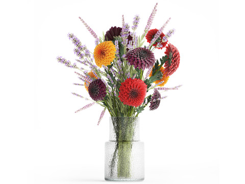 Seealistic Bouquets Flowers Hydrangea Poppy Branch 640 Modelo 3D