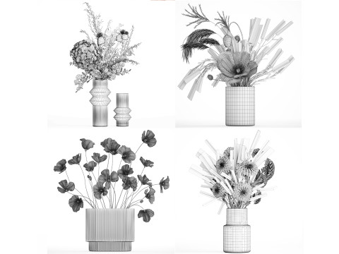 Seealistic Bouquets Flowers Hydrangea Poppy Branch 640 Modelo 3D