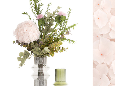 Seealistic Bouquets Flowers Hydrangea Poppy Branch 640 Modelo 3D