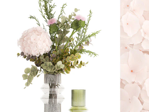 Seealistyczne bukiety kwiat&oacute;w Hortensja Gałąź maku 640 Model 3D