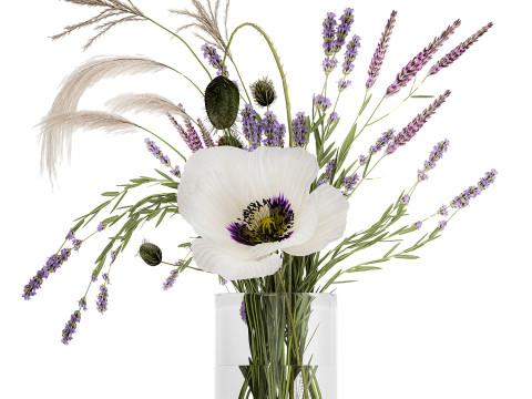 Seealistic Bouquets Flowers Hydrangea Poppy Branch 640 Modelo 3D