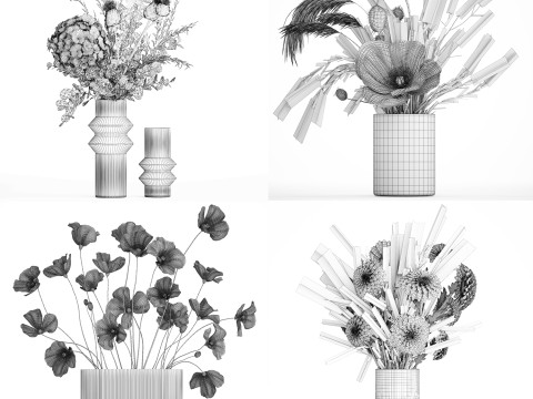 Seealistic Bouquets Flowers Hydrangea Poppy Branch 640 Modelo 3D